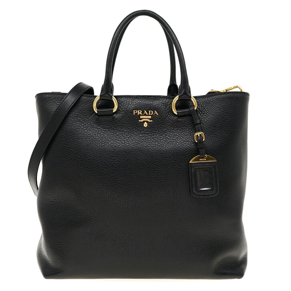 Prada Tote Large Shopping Shoulder Bag Vitello Phenix Black Leather 1BG865 New - Picture 1 of 7